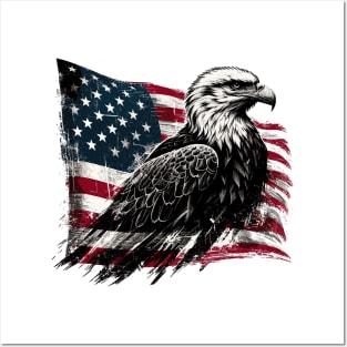 USA Flag with Bald Eagle Posters and Art